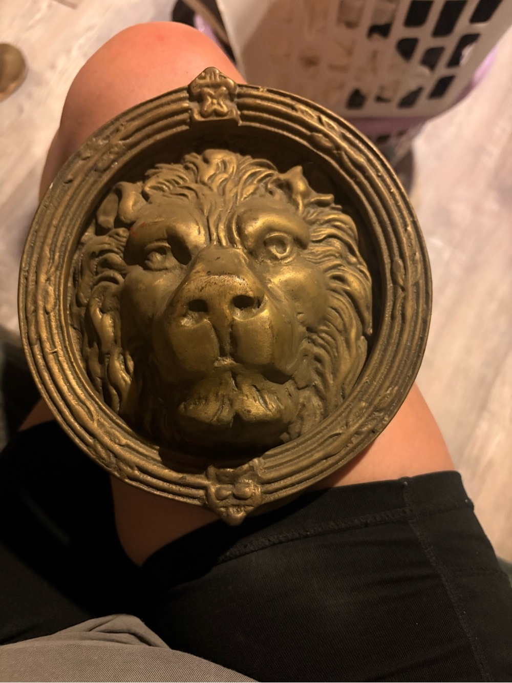 Antique Style Lion Head Door Knocker in Aged Brass 19th century Paris